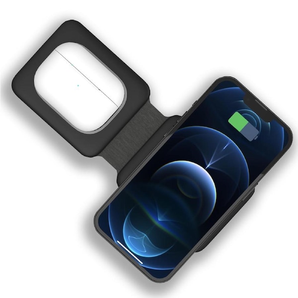 TODO 2 in 1 Wireless Phone Charger 15W Fast Charge Earphone QI Magnetic Charge Pad - Black