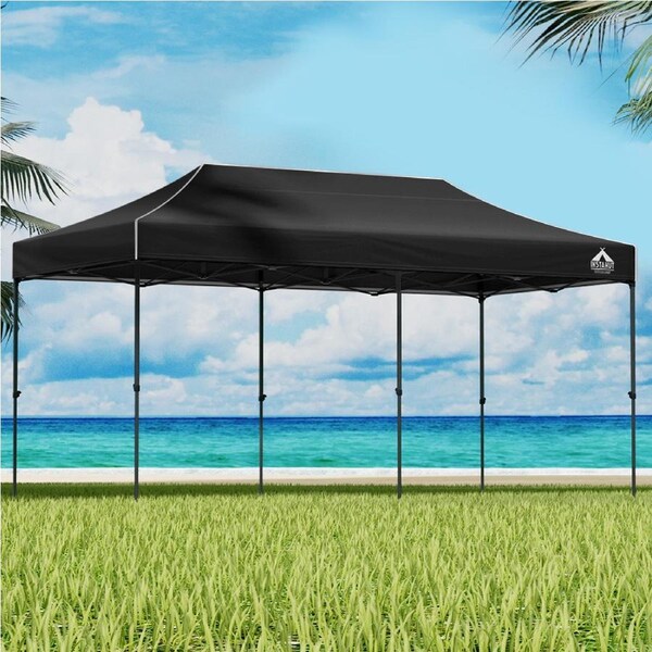3x6m Gazebo InstaHut Pop Up w/Base Podx4 Marquee Folding Outdoor Wedding Camping Tent Shade Canopy Black