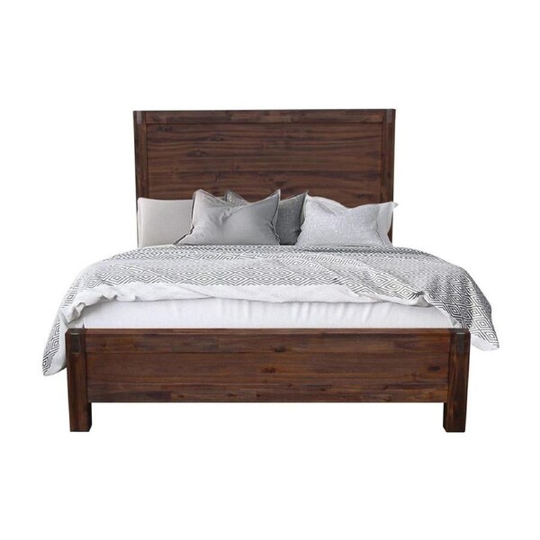 Bed Frame Queen Size in Solid Wood Veneered Acacia Bedroom Timber Slat in Chocolate