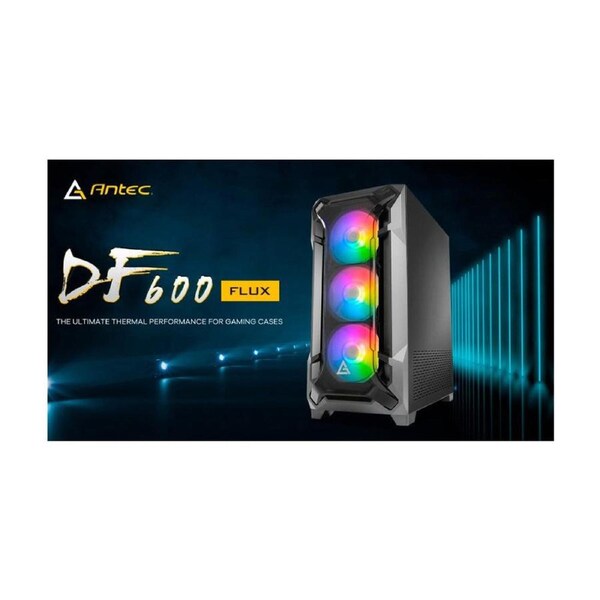 Antec DF600 FLUX ATX, 5 x120mm Fans Included, 3x ARGB & 2x PWM + Fan Controller, Tempered Glass Side, 2x USB 3.0 High Airflow Thermal Gaming Case