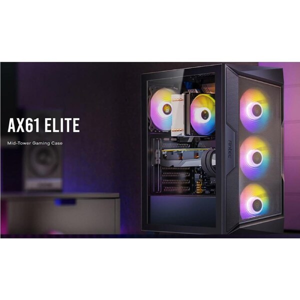 Antec AX61 Elite ATX, 4x ARGB 120mm Fans included, Up to 8x 120mm. 360mm Radiator Front & 240mm Top, 32CM GPU & 16CM CPU, High Airflow Gaming Case