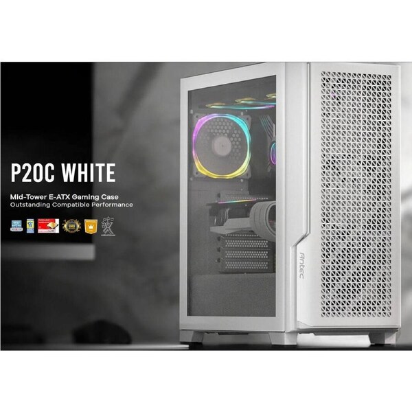 Antec P20C White, E-ATX, ATX, USB-C, Cable management , 4x HDD or SSD , 375mm GPU, 170mm CPU 3x PWM white 12 CM Fan, Tempered Glass, Gaming Case