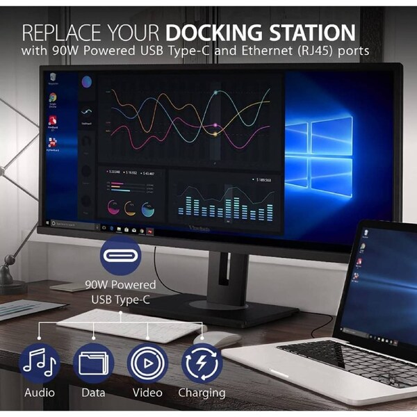 ViewSonic 34' Business & Education, WQHD 1440, USB-C Hub, 90w Charger,Ethernet