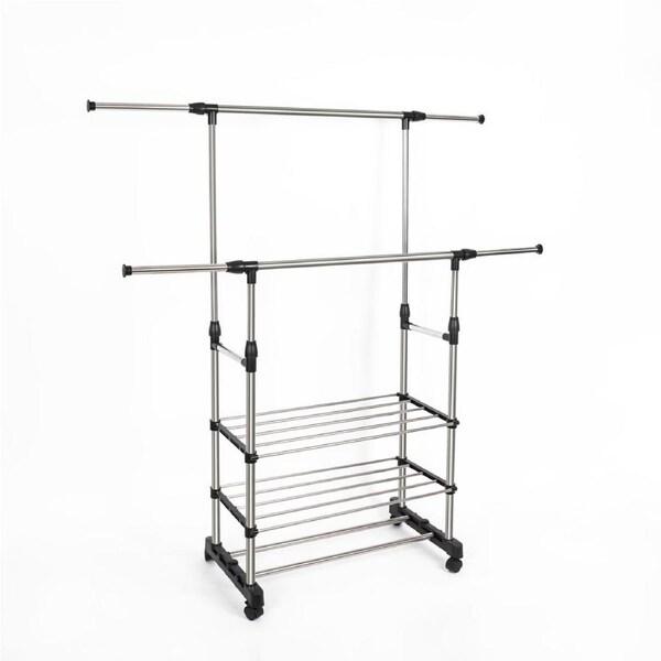 Heavy Duty Commercial Garment Rack Double Bar Rolling Collapsible Clothing Shelf