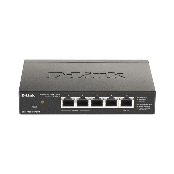 D-Link DGS-1100-05PDV2 5-Port Gigabit PoE-Powered Smart Managed Switch
