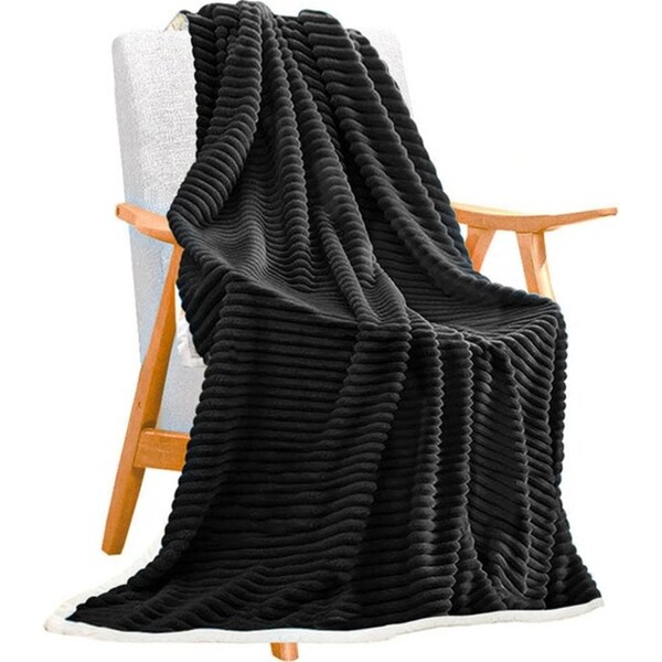 SOGA Black Throw Blanket Warm Cozy Double Sided Thick Flannel Coverlet Fleece Bed Sofa Comforter