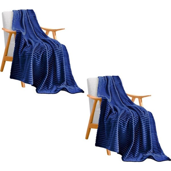 SOGA 2X Blue Throw Blanket Warm Cozy Striped Pattern Thin Flannel Coverlet Fleece Bed Sofa Comforter