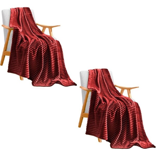 SOGA 2X Burgundy Throw Blanket Warm Cozy Striped Pattern Thin Flannel Coverlet Fleece Bed Sofa Comforter