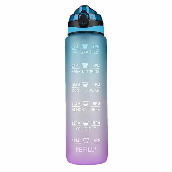 1L Water Bottle Motivational Drink Flask With Time Markings BPA Free Blue Purple