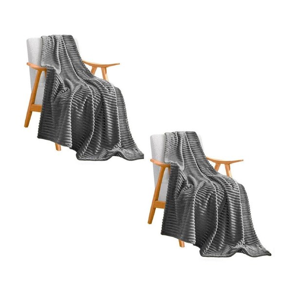 SOGA 2X Grey Throw Blanket Warm Cozy Striped Pattern Thin Flannel Coverlet Fleece Bed Sofa Comforter