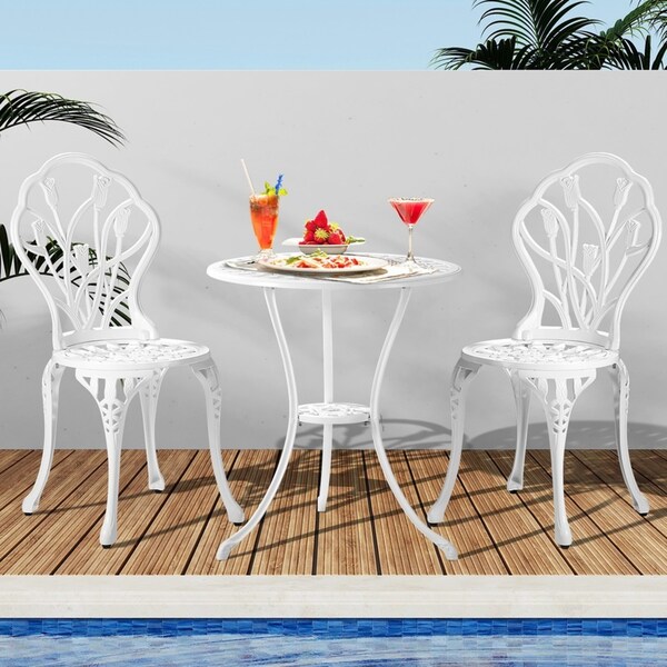 Livsip 3 Piece Outdoor Furniture Setting Cast Aluminium Chairs Table Bistro Patio Dining Set