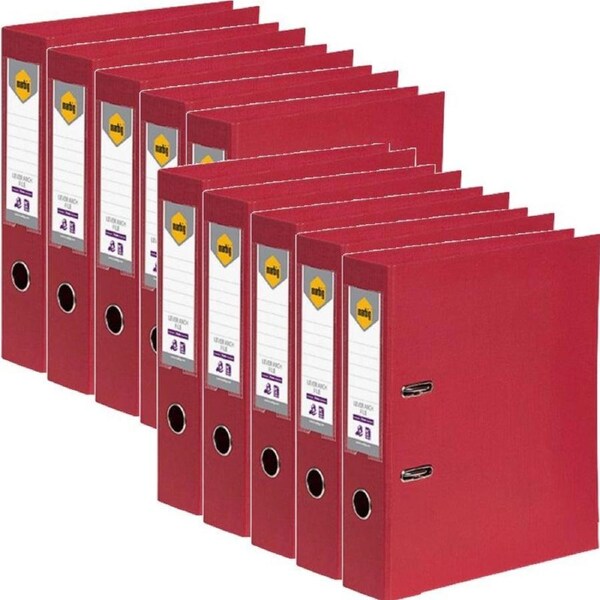 Marbig Lever Arch File Folder Foolscap 75mm Deep Red 10 Pack