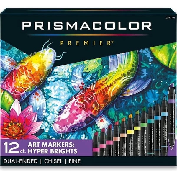 Prismacolor Premier Double Sided Hyper Brights Art Markers Fine Brush Chisel Tip Dual End 12 Pack