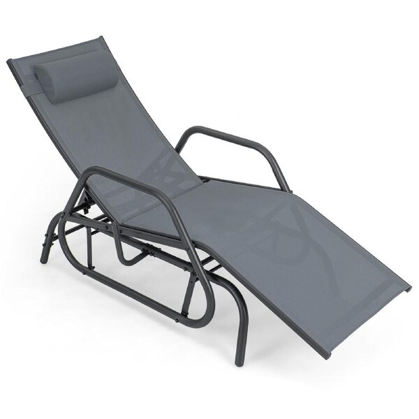 Costway Patio Sun Lounger Outdoor Glider Chair Adjustable Recliner w/Cushion Backyard Garden Grey
