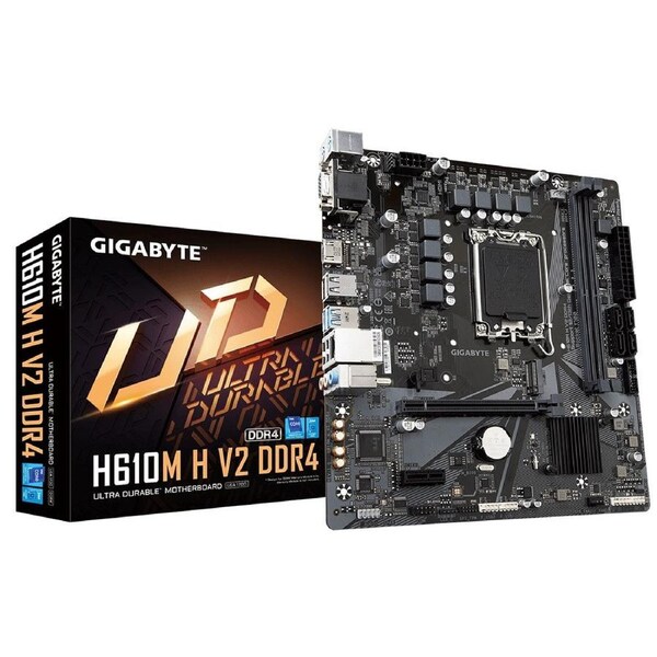 Gigabyte H610M H V2 DDR4 1.0 LGA 1700 mATX Motherboard, 2x DDR4 ~64GB, 1x PCI-E x16, 1x PCI-E x1, 1x M.2, 4x SATA, 2x USB 3.2, 4x USB 2.0