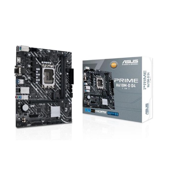 ASUS PRIME H610M-D D4-CSM Intel LGA 1700 mATX Motherboar 2xDDR4~64GB , PCIe 4.0, M.2, 1Gb Ethernet, HDMI, D-SUB, USB3.2 Gen1, SATA 6Gbps,
