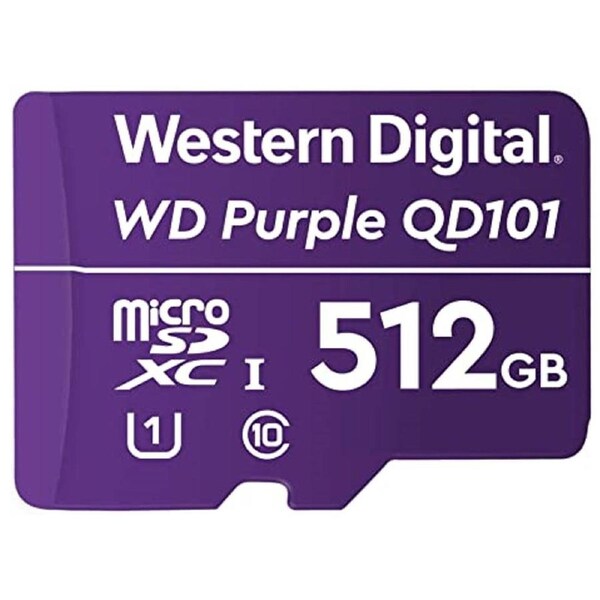 Western Digital WD Purple 512GB MicroSDXC Card 24/7 -25 C to 85 C Weather & Humidity Resistant for Surveillance IP Cameras mDVRs NVR Dash Cams Drones