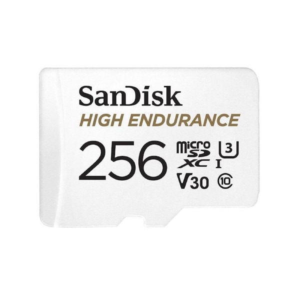 SanDisk High Endurance 256GB microSD 100MB/s 40MB/s 20K hrs 4K UHD C10 U3 V30 -40 C to 85 C Heat Freeze Shock Temperature Water X-ray Proof SD Adapter