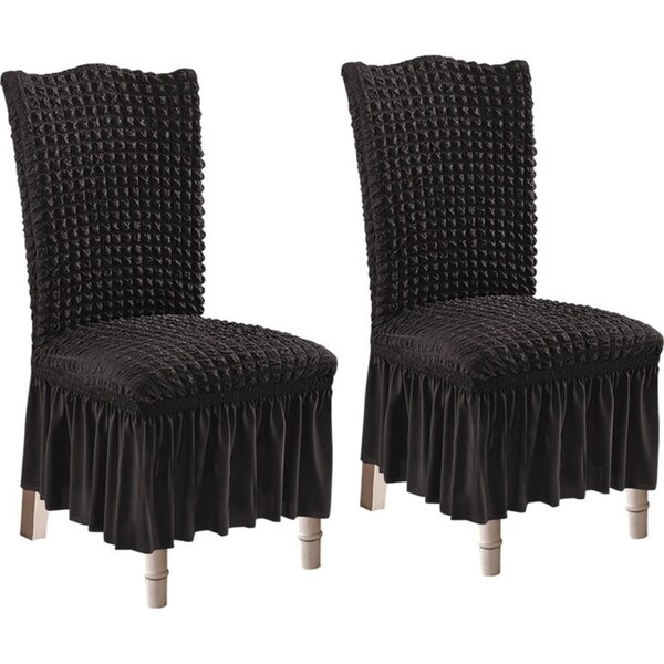 SOGA 2X Black Chair Cover Seat Protector with Ruffle Skirt Stretch Slipcover Wedding Party Home Decor