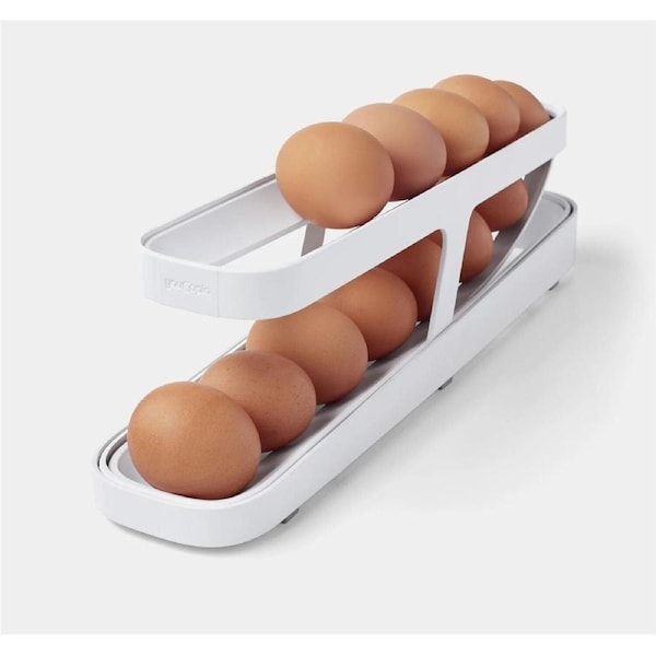 2-Tier Auto Rolling Refrigerator Storage Rack Egg Dispenser Rolldown Egg Holder