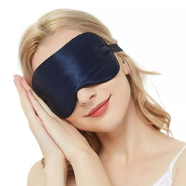 100% Pure Silk Sleeping Eye Mask Sleep Soft Blindfold Lights Out Travel Relax Navy
