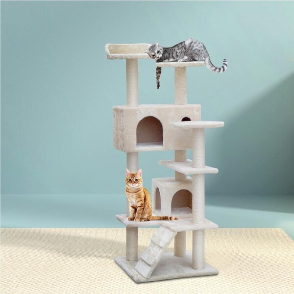 134cm Cat Tree i.Pet Scratching Post Scratcher Tower Condo House Furniture Wood Beige