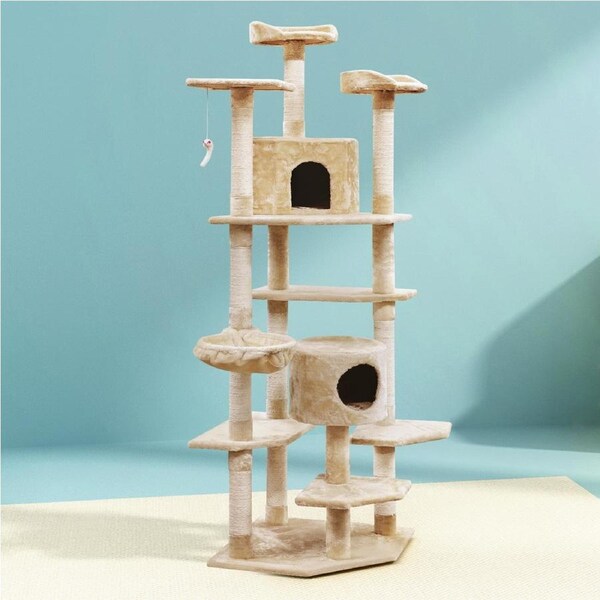 203cm Cat Tree i.Pet Scratching Post Scratcher Tower Condo House Furniture Wood Beige