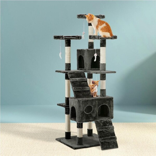 180cm i.Pet Cat Tree Tower Scratching Post Scratcher Tower Condo House Grey