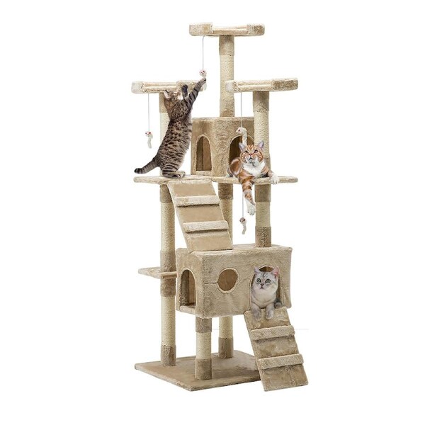 180cm i.Pet Cat Tree Tower Scratching Post Scratcher Tower Condo House Beige