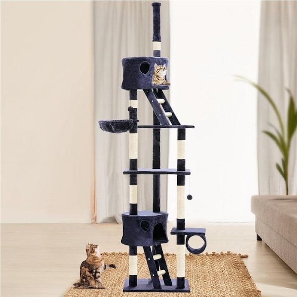 260cm Cat Tree i.Pet Tower Scratching Post Scratcher Condo House Bed Grey Green