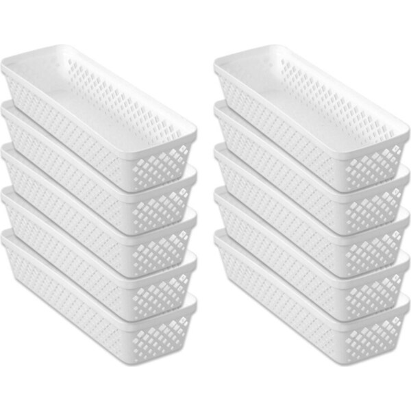 10x Boxsweden Kept Diamond 33x11cm Organiser Tray Household Storage Basket WHT