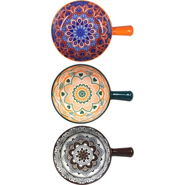 3x Lemon&Lime Moroccan 16cm Deco Ceramic Handled Soup Kitchen Serve Bowl Assort