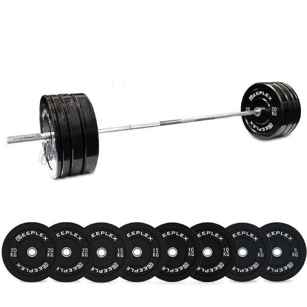 120kg Pro Olympic Barbell & Bumper Weight Set with Clips