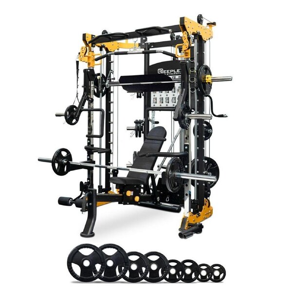 Reeplex CBT-PL Multi Station Gym + Fid Bench + Jammer Arms + Leg Press + 100kg Weight Plates + Olympic Barbell