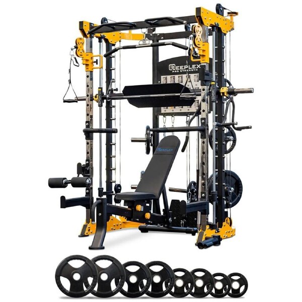 Reeplex Cbt-PL Multi Station Gym + Fid Bench + Leg Press + 100kg Weight Plates + Olympic Barbell