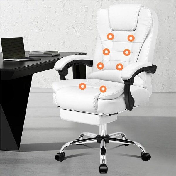 ALFORDSON 8-Point Massage Office Chair Heated Seat PU Leather White