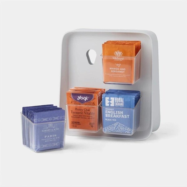 YouCopia TeaStand 80 Tea Bag Organizer with Clear Removable Bins Cabinet Pantry
