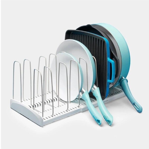 YouCopia Storemore Expandable Cookware Rack Adjustable Pan Organizer Kitchen Cab