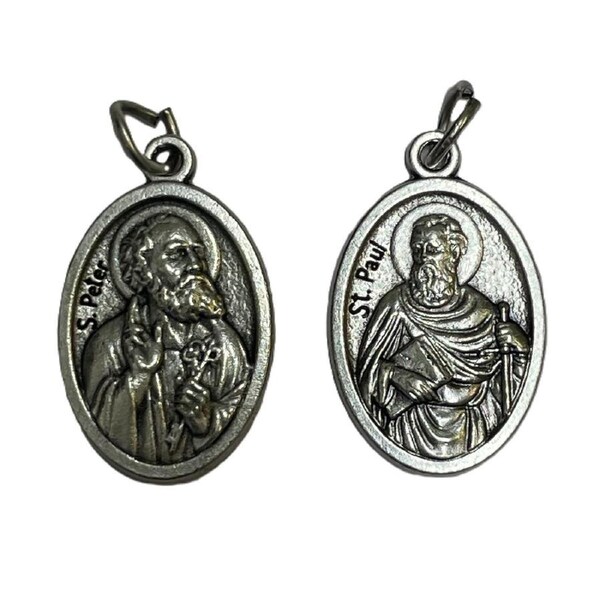 Saint Pendant Saint Religious Patron Charm Medal Necklace Italy St Peter St Paul