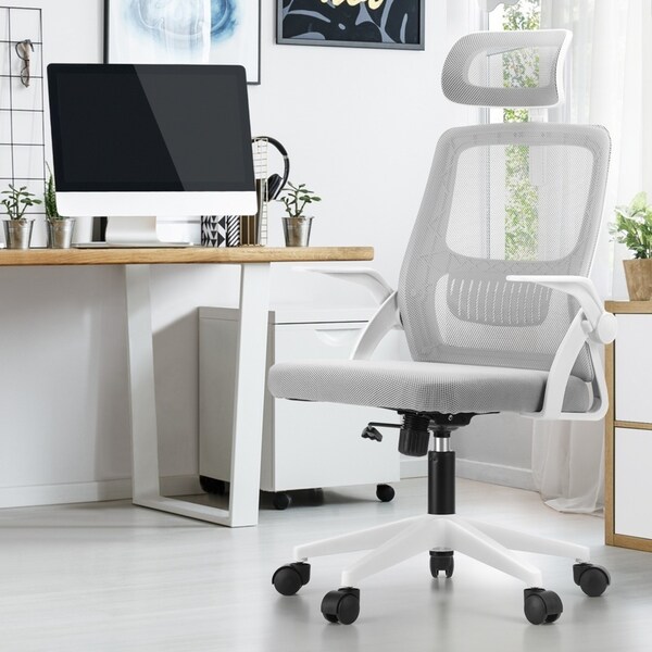 Oikiture Mesh Office Chair Executive Fabric Gaming Seat Racing Computer White