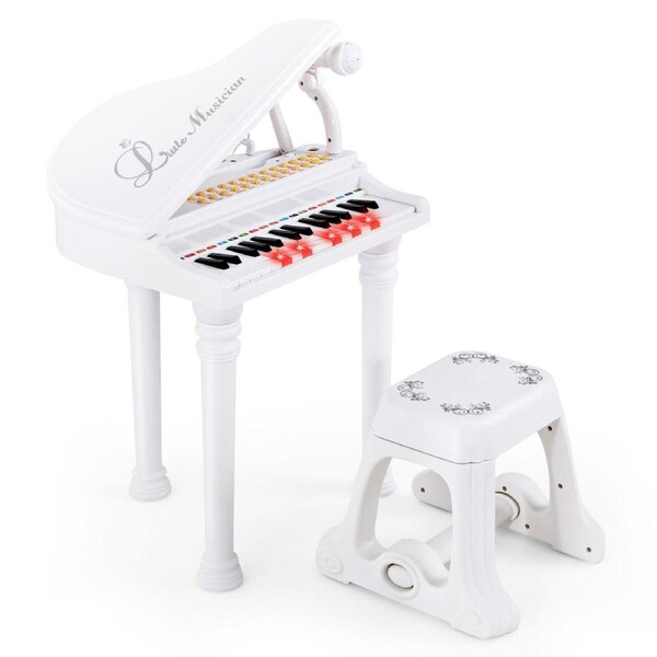 Costway 31-Key Electronic Grand Piano Set Digital Keyboard Musical Instrument Toy w/LED Teaching Modes & Microphone White
