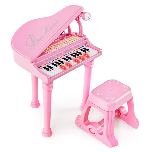 Costway 31-Key Electronic Grand Piano Set Digital Keyboard Musical Instrument Toy w/LED Teaching Modes & Microphone Pink