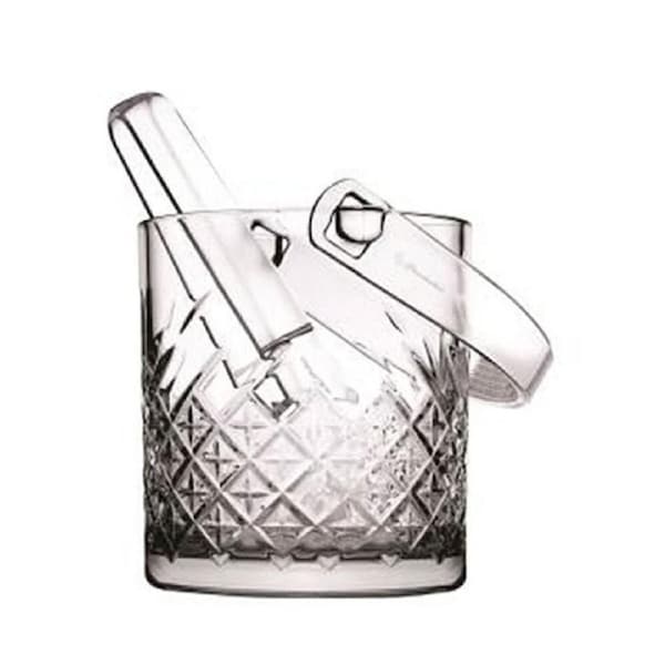 Pasabahce Timeless 1L 13cm Glass Ice Bucket/Holder Storage Barware w/Tongs Clear