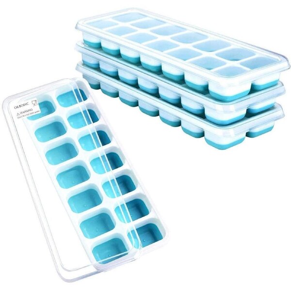 Ice Cube Trays 4 Pack, Easy-Release Silicone and Flexible 14-Ice Trays with Removable Lid
