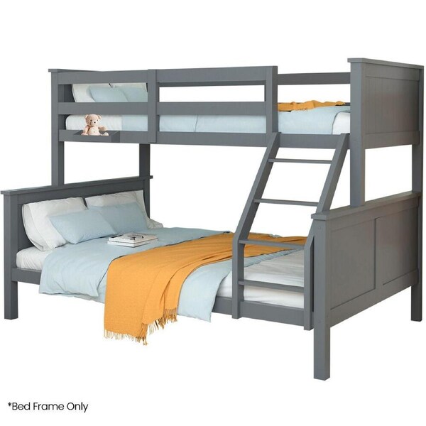 Kingston Slumber Triple Wooden Single Over Double Bunk Bed Frame for Kids, Convertible Design, Grey