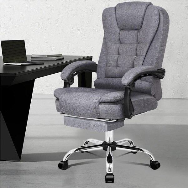 ALFORDSON Office Chair Executive with Footrest Fabric Grey