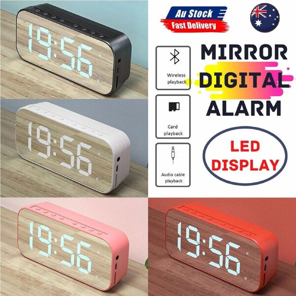 Wireless LED Display Mirror Digital Alarm Clock Bluetooth Speaker Home Decor