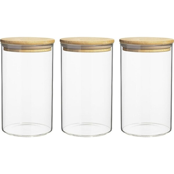 3pc Ecology Pantry Round Canisters Glass Food Containers/Storage w/ Bamboo Lid