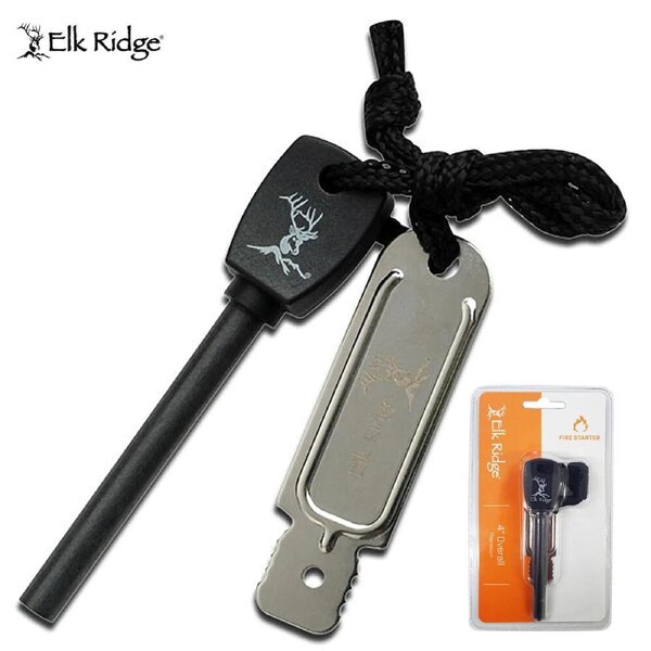 Elk Ridge Magnesium Fire Starter with Signal Mirror (K-ER-153BK)
