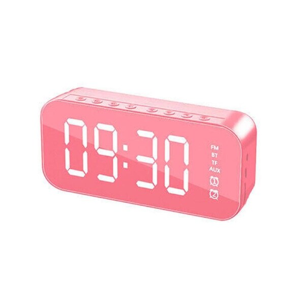 Mirror LED Display Digital Alarm Clock Wireless Bluetooth Speaker Home Pink